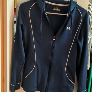 Navy zip-up Under Armour hoodie w/white piping